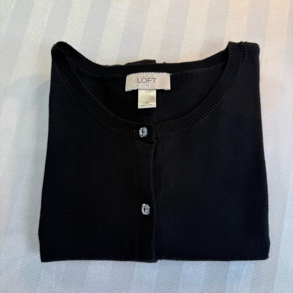 ANN TAYLOR LOFT Square Rhinestone Button Front Long Sleeve Black Cardigan Sz M - Picture 11 of 11